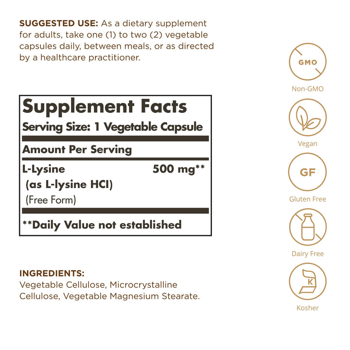 Solgar L-Lysine 500 mg, 100 Count