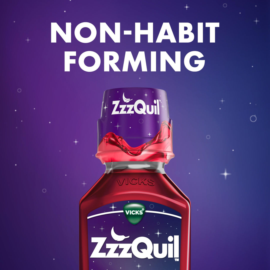 ZzzQuil Nighttime Sleep Aid Liquid, Calming Vanilla Cherry, 50 mg, 12 fl oz
