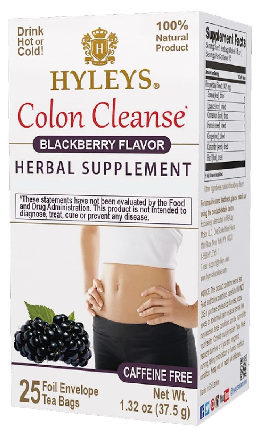 HYLEYS Wellness Tea, Colon Cleanse And Blackberry, 25 Count, 1.32 oz