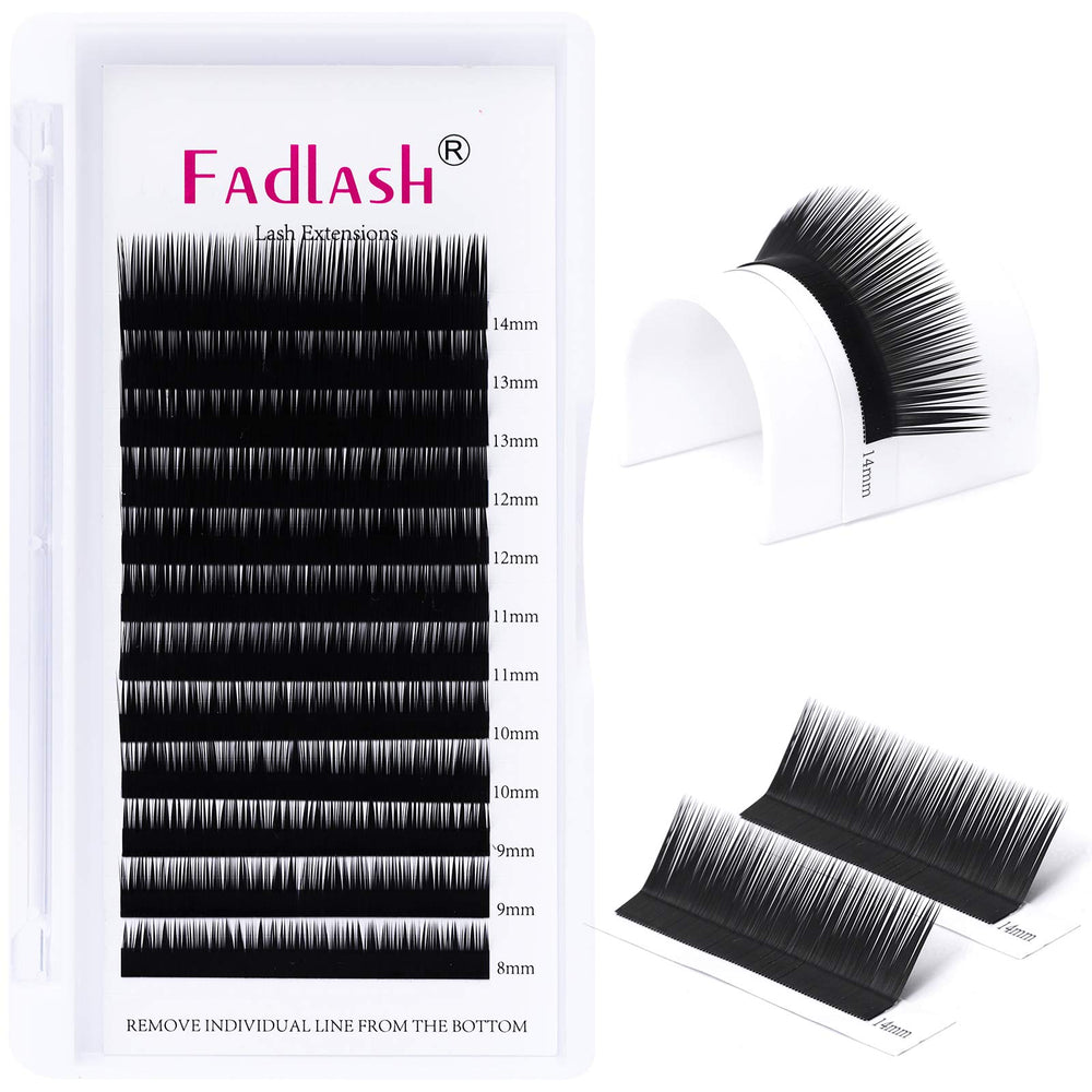 FADLASH Classic Lash Extensions, Black, 0.10, L Curl, 8-14mm Mixed, 12 Count