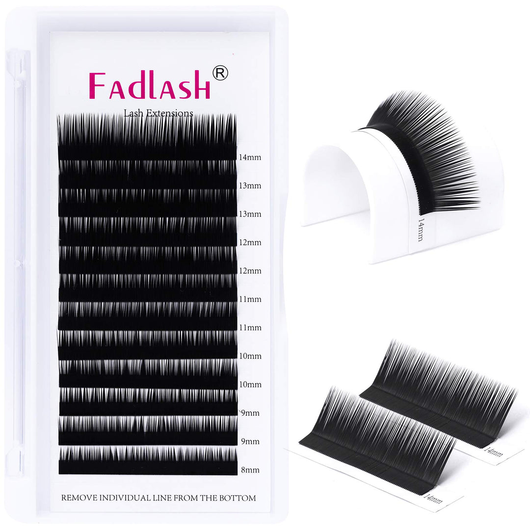 FADLASH Classic Lash Extensions, Black, 0.10, L Curl, 8-14mm Mixed, 12 Count