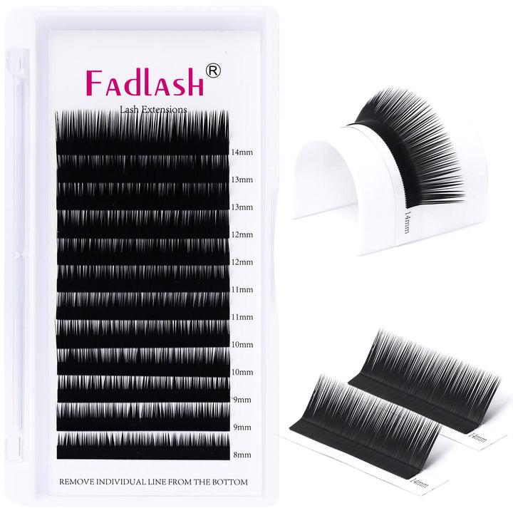 FADLASH Classic Lash Extensions, Black, 0.10, L Curl, 8-14mm Mixed, 12 Count