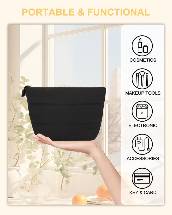 Relavel Travel Makeup Bag, Black, Small