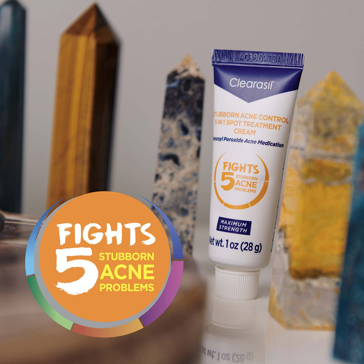 Clearasil Stubborn Acne Control 5in1 Spot Treatment Cream, Maximum Strength, 10% Benzoyl Peroxide, 1 oz