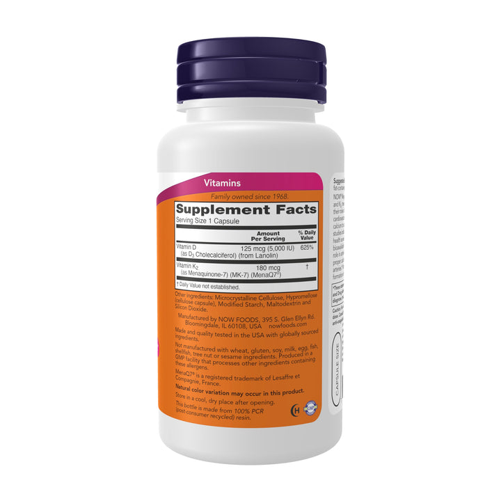 NOW Mega D-3 & MK-7, 5000 IU / 180 mcg, 120 Count