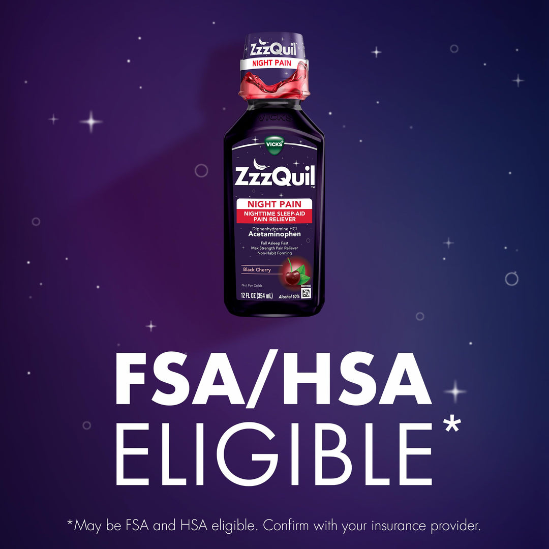 ZzzQuil Nighttime Pain Relief Sleep Aid Liquid, Black Cherry, Max Strength, 12 fl oz, Pack of 2