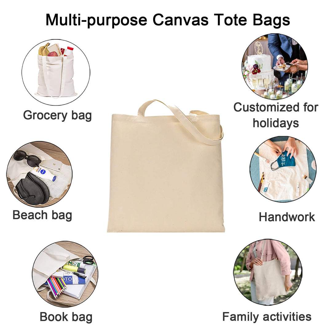 FunisFun Blank Canvas Tote Bags, 12 Count