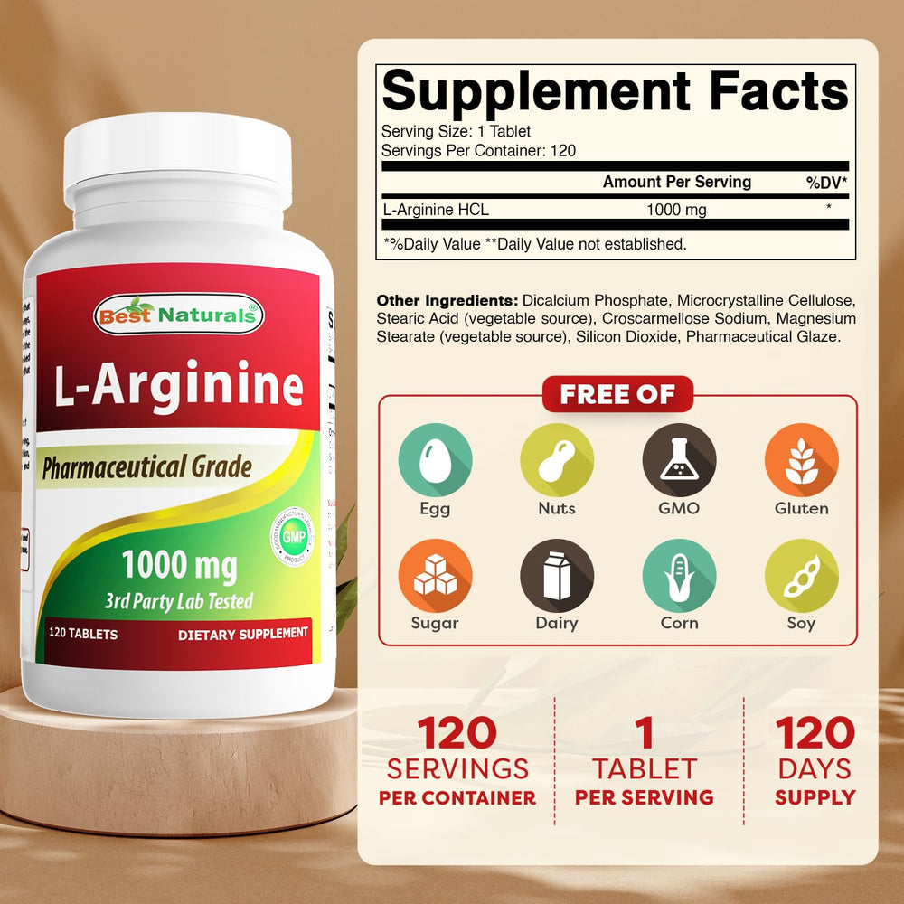 Best Naturals L-Arginine, 1000 mg, 120 Count