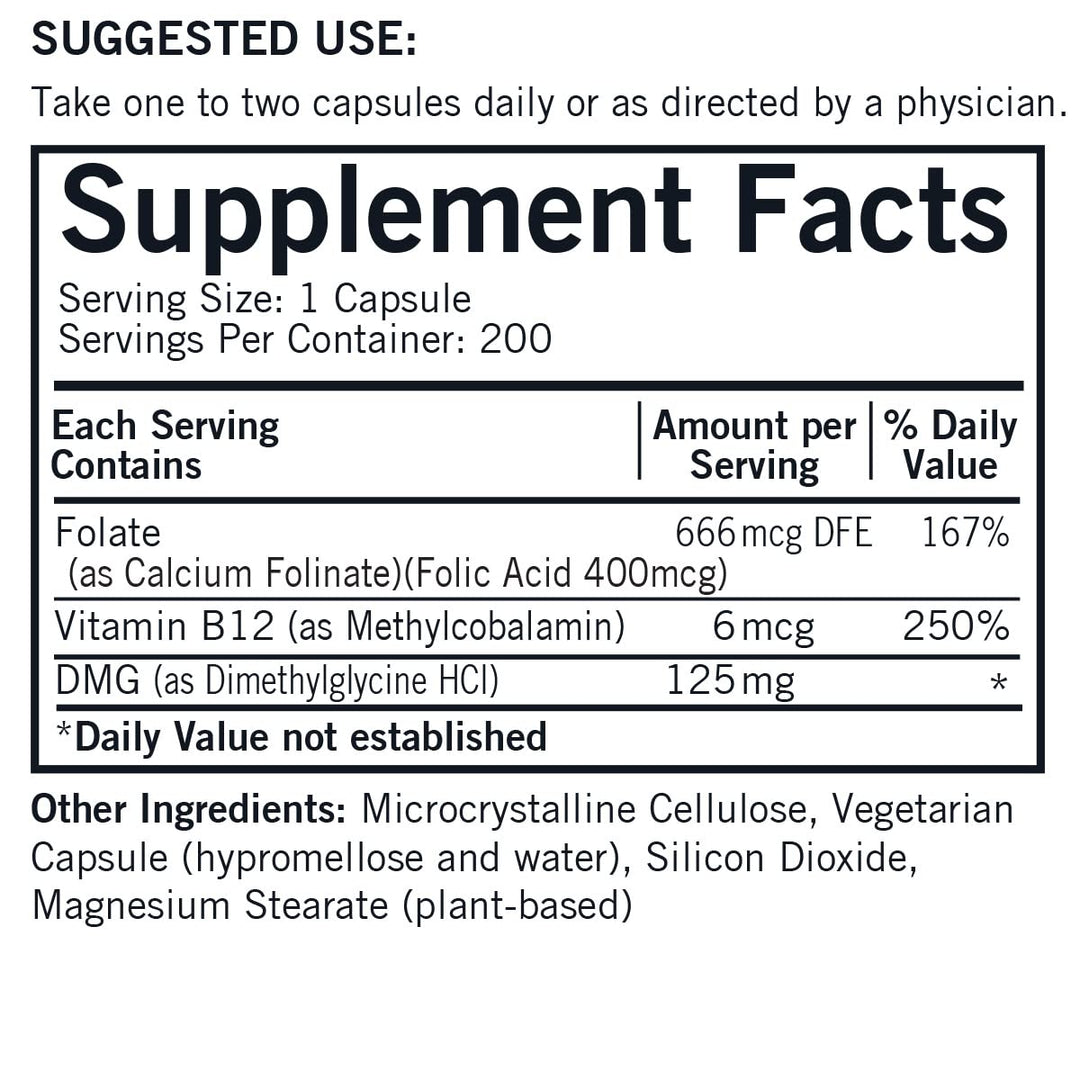 Kirkman DMG with Folate and Methyl B12, 125 mg, 200 Count