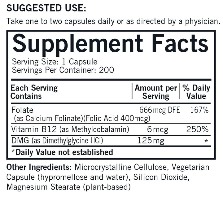 Kirkman DMG with Folate and Methyl B12, 125 mg, 200 Count