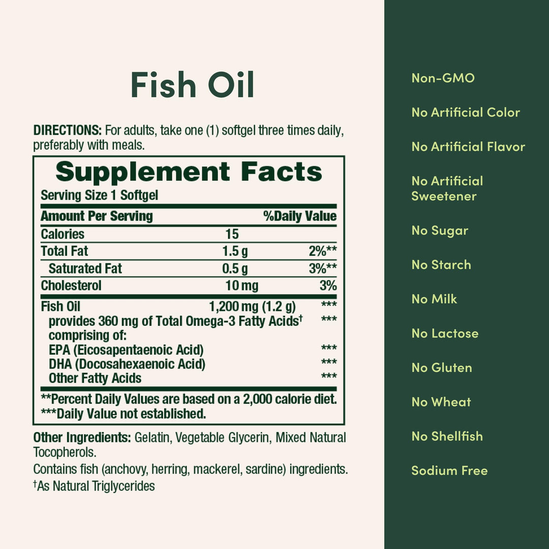 Nature's Bounty Fish Oil, 1200 mg, Rapid Release Softgels, 200 Count