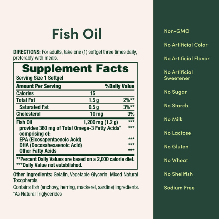 Nature's Bounty Fish Oil, 1200 mg, Rapid Release Softgels, 200 Count