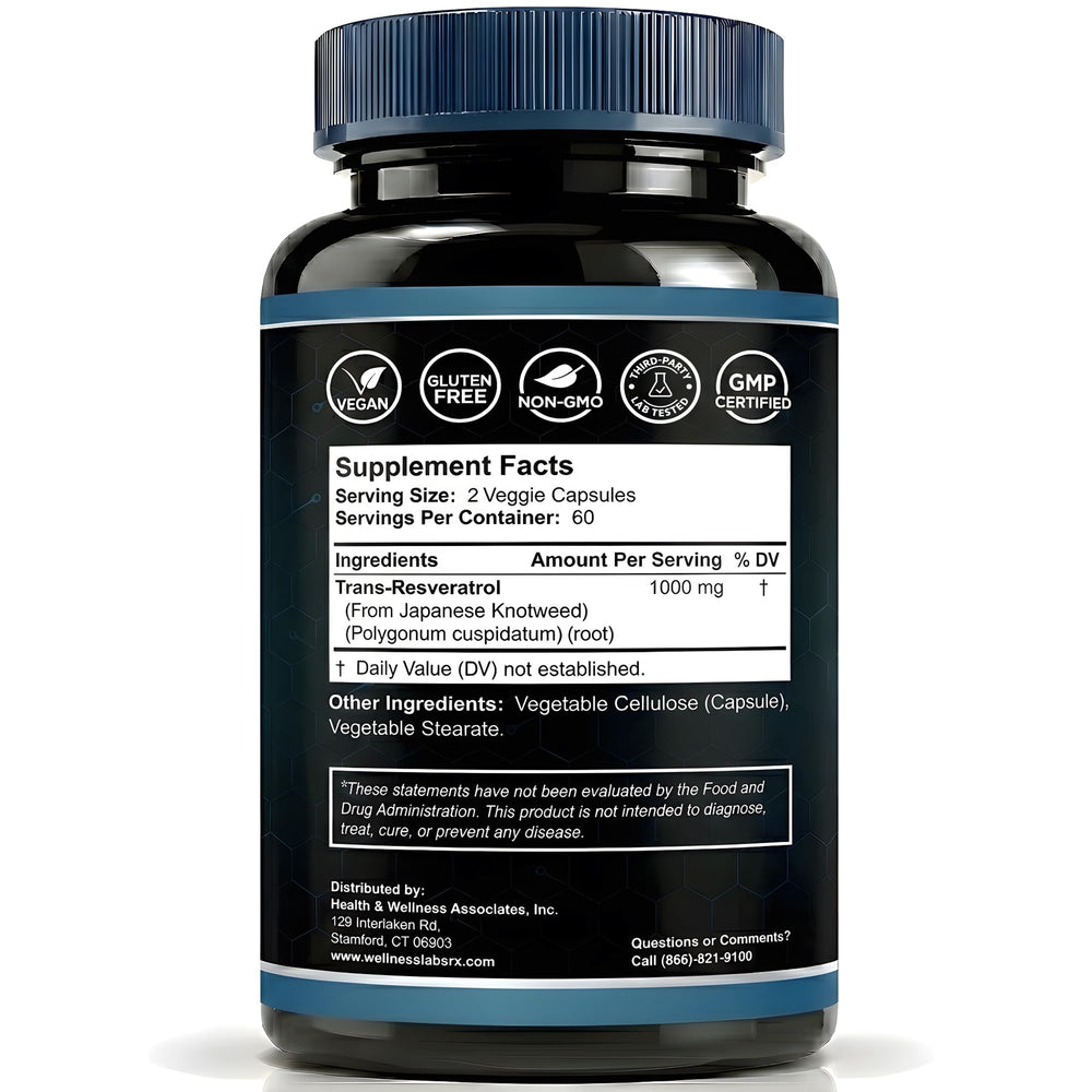 WELLNESS LABSRX Trans-Resveratrol Supplement, 1000mg, 120 Count