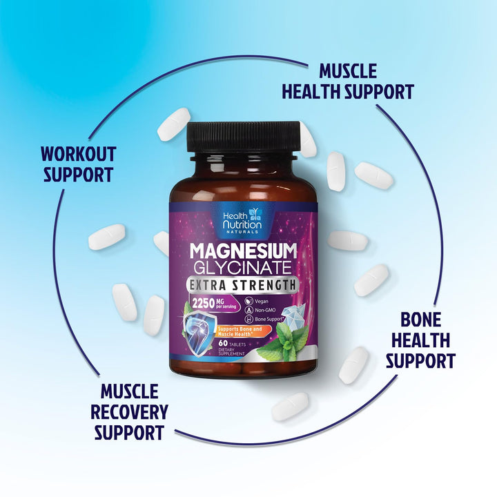 Health Nutrition Naturals Magnesium Glycinate, 250 mg, 60 Count
