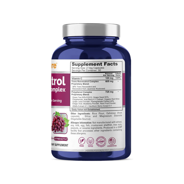 NusaPure Resveratrol & Polyphenol Complex, 1450 mg, 180 Count