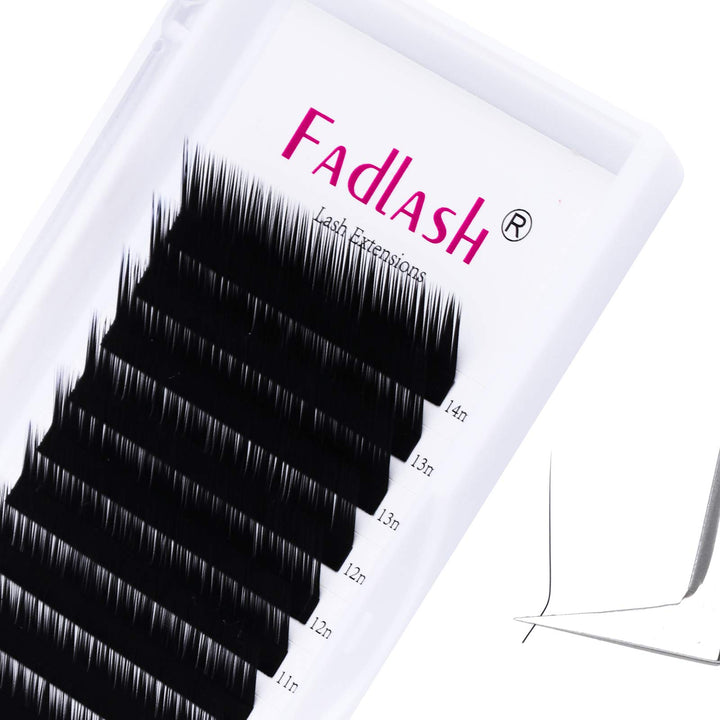 FADLASH Classic Lash Extensions, Black, 0.10, L Curl, 8-14mm Mixed, 12 Count