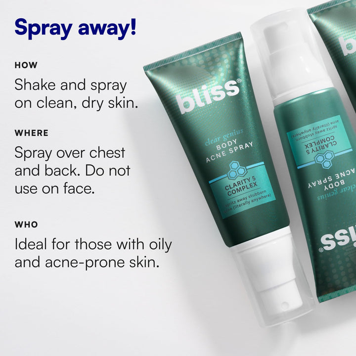 Bliss Clear Genius Salicylic Acid Body Acne Spray, 3.5 fl oz