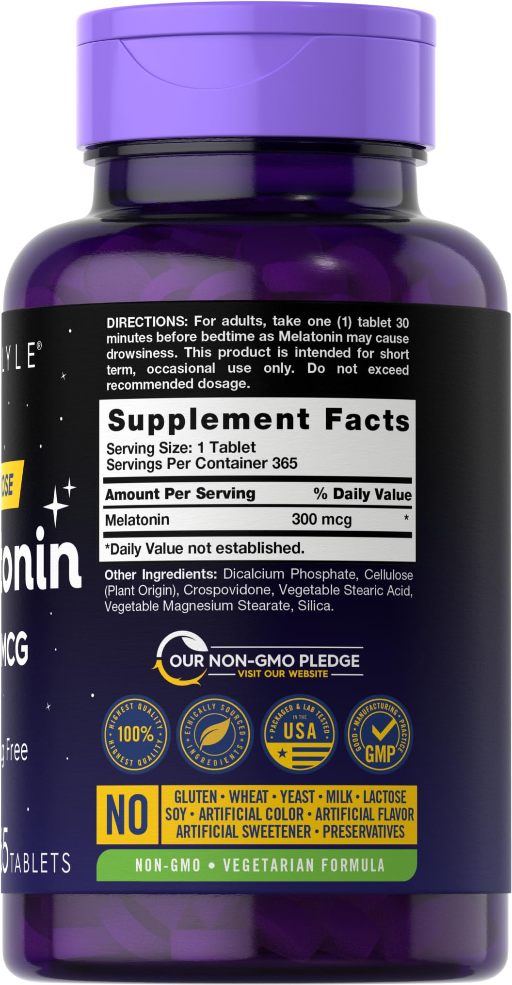 Carlyle Melatonin 300 mcg, Vegetarian, 365 Tablets
