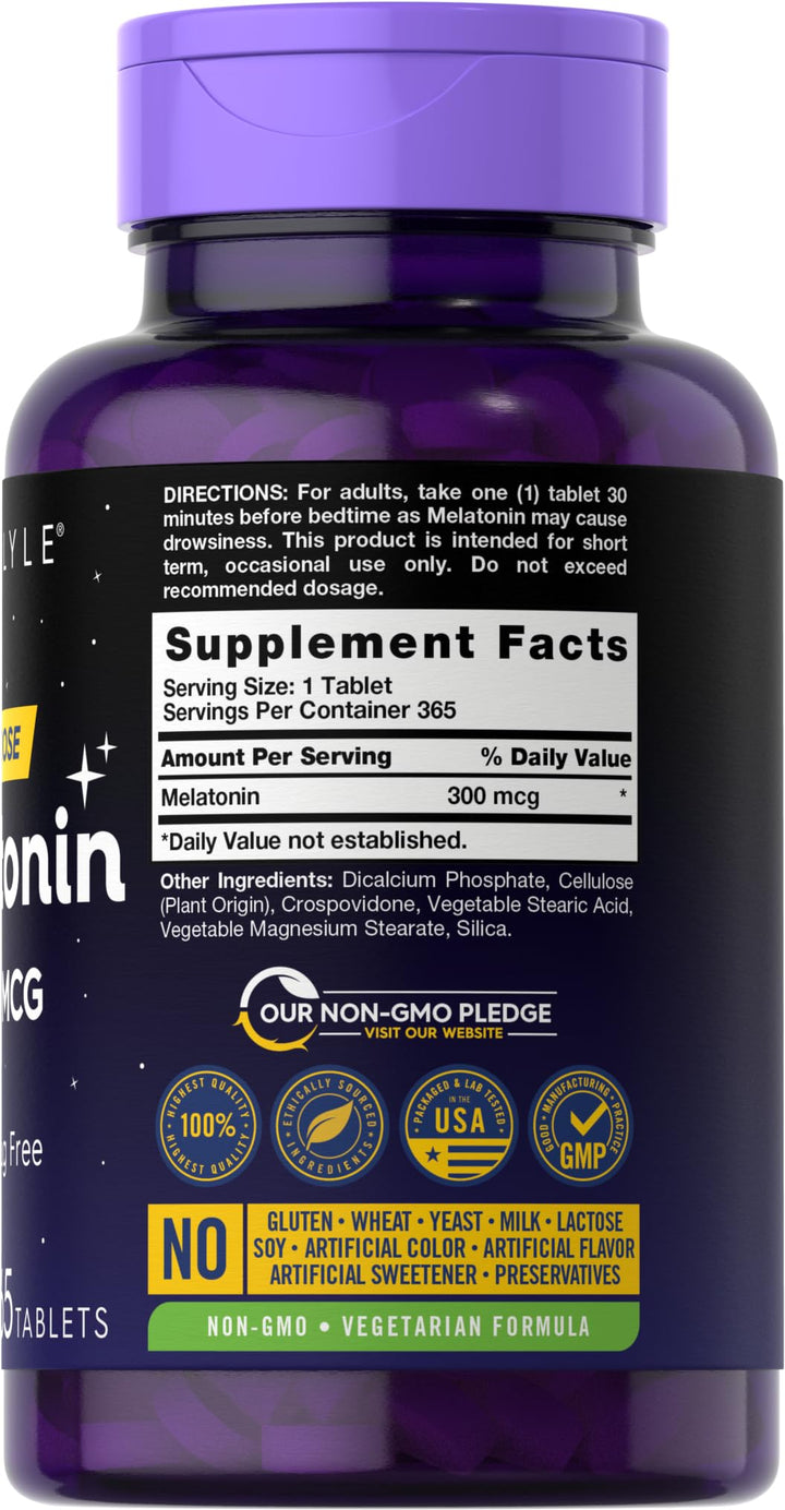 Carlyle Melatonin 300 mcg, Vegetarian, 365 Tablets
