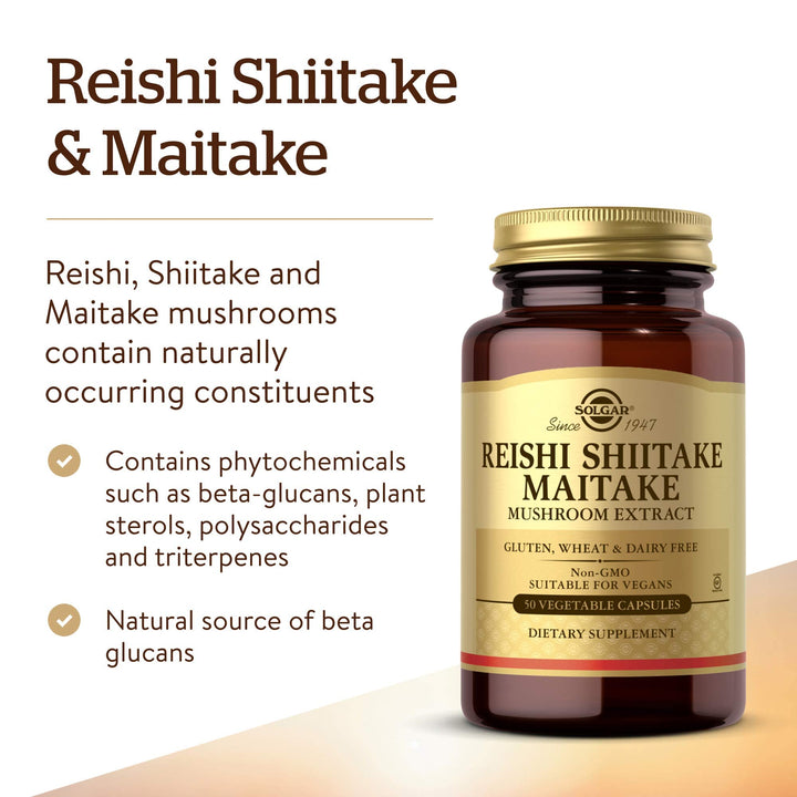 Solgar Reishi Shiitake Maitake Mushroom Extract, 50 Count