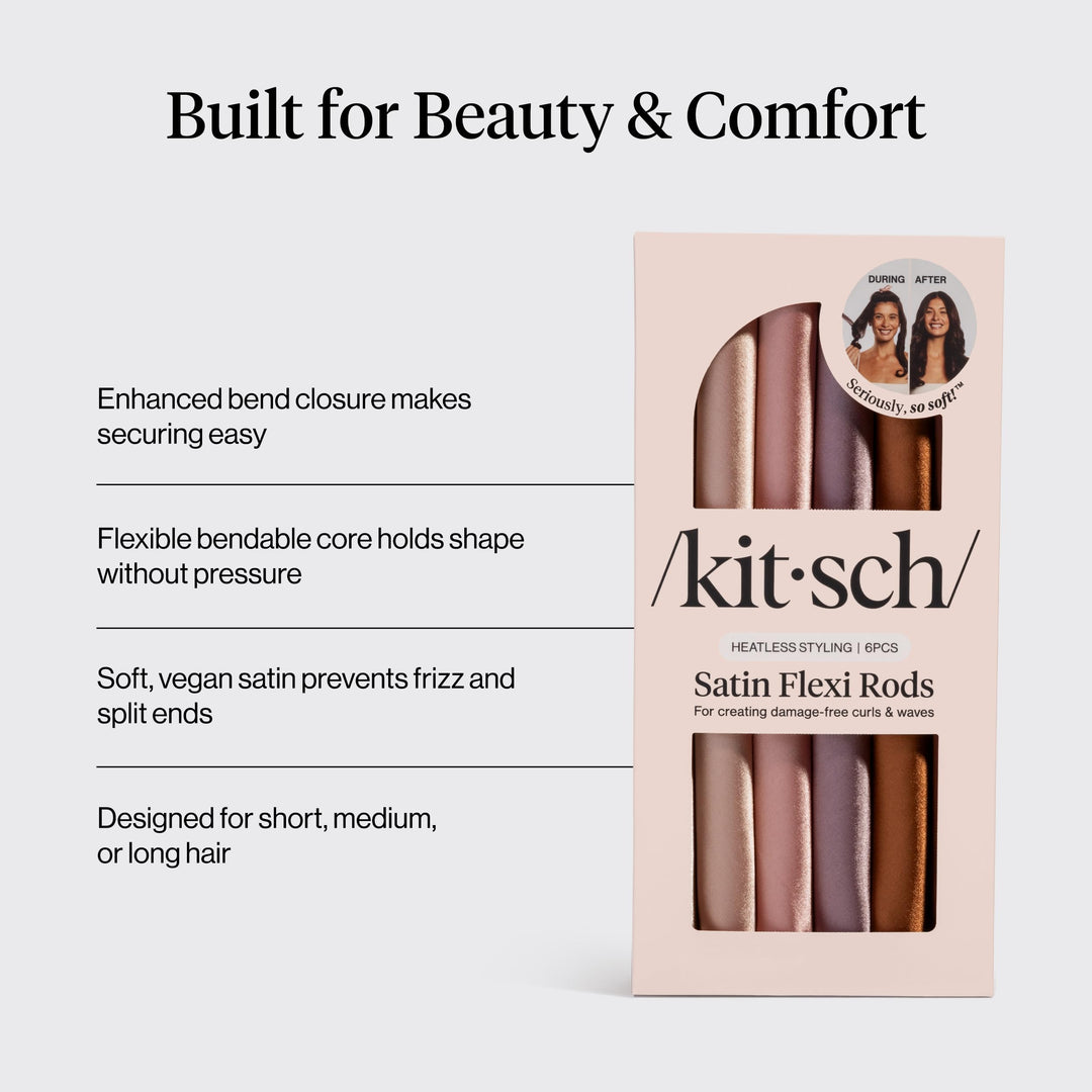 Kitsch Satin Flexi Rods Heatless Curling Rod, Rosewood, 6 Count