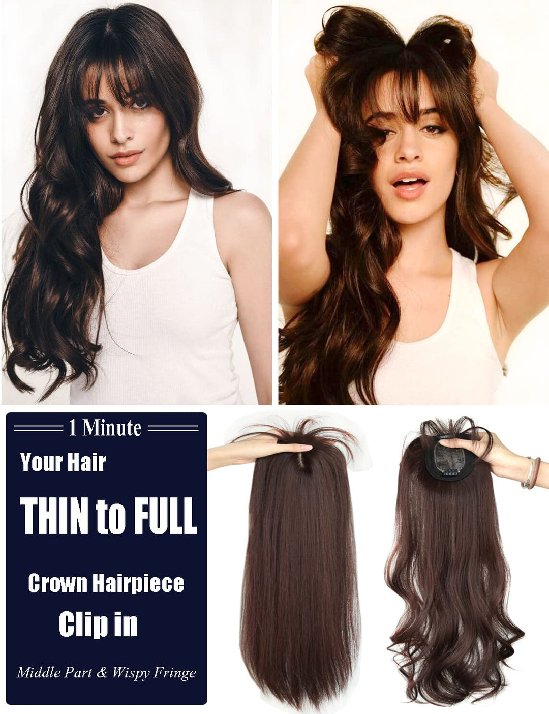 LesafeV Clip In Hairpiece, Straight Black, 50cm