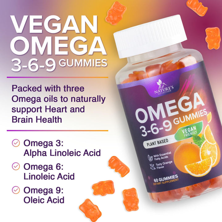 Nature's Nutrition Omega 3 6 9 Gummies, Vegan, 60 Count