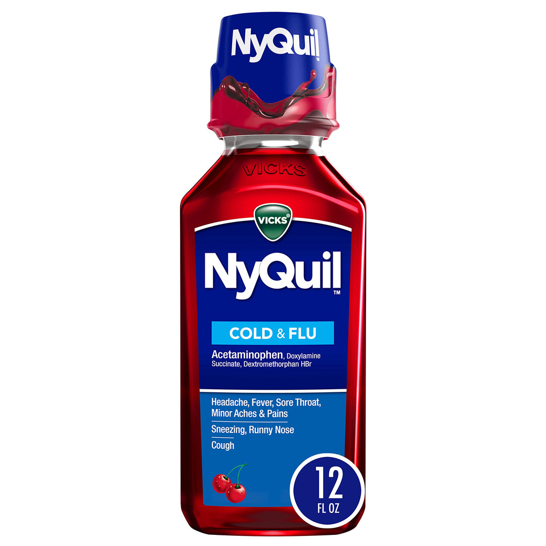 Vicks NyQuil Cold and Flu Relief Liquid, Cherry, 12 fl oz