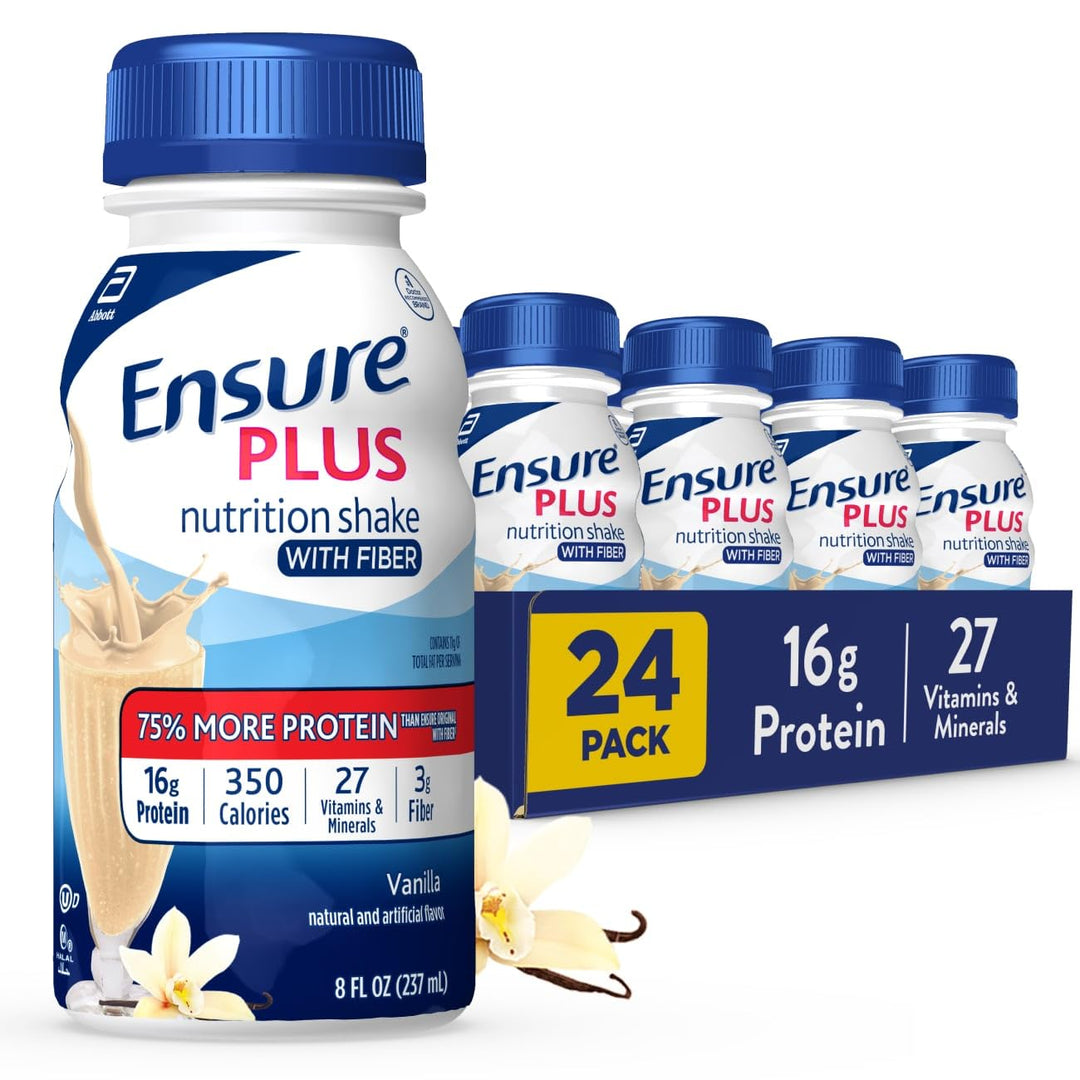 Ensure Plus Nutrition Shake With Fiber, Vanilla, 8 fl oz, Pack of 24