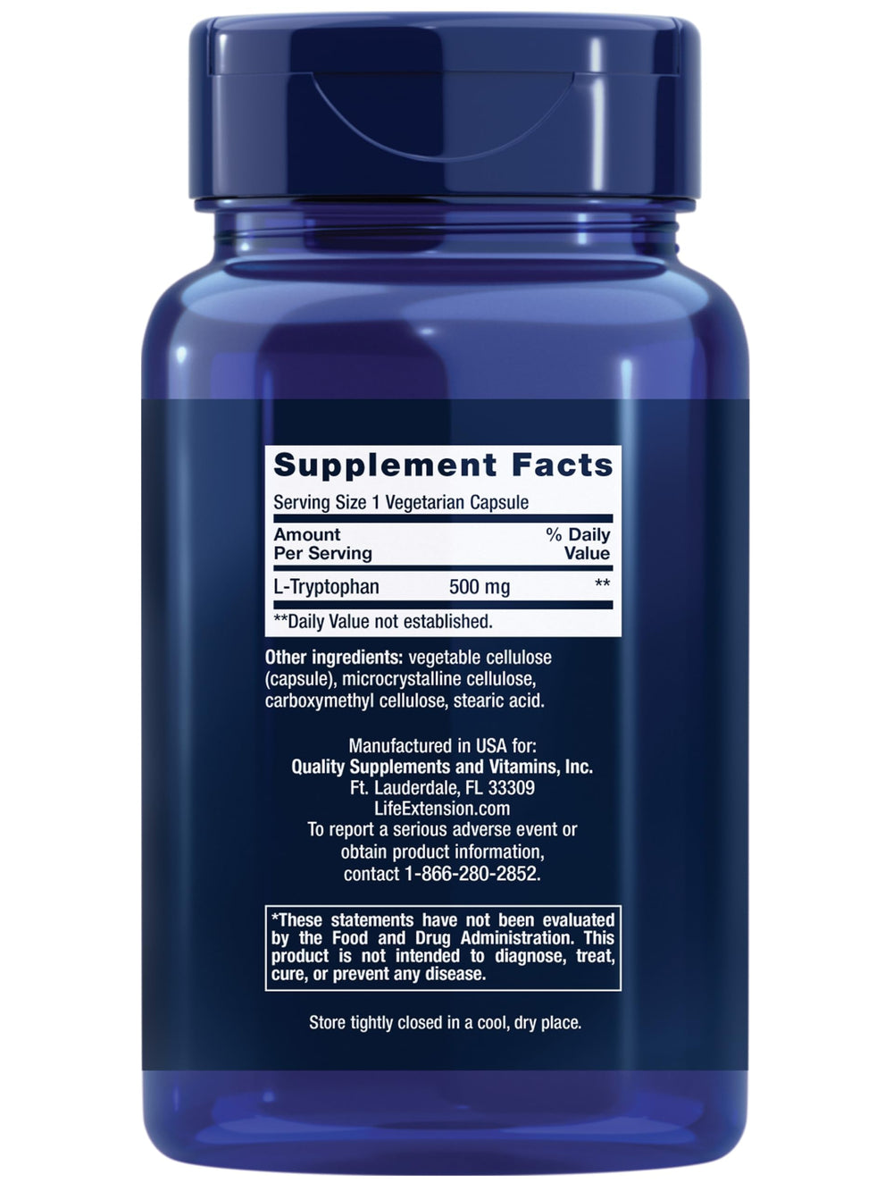 Life Extension L-Tryptophan, 500 mg, 90 Count