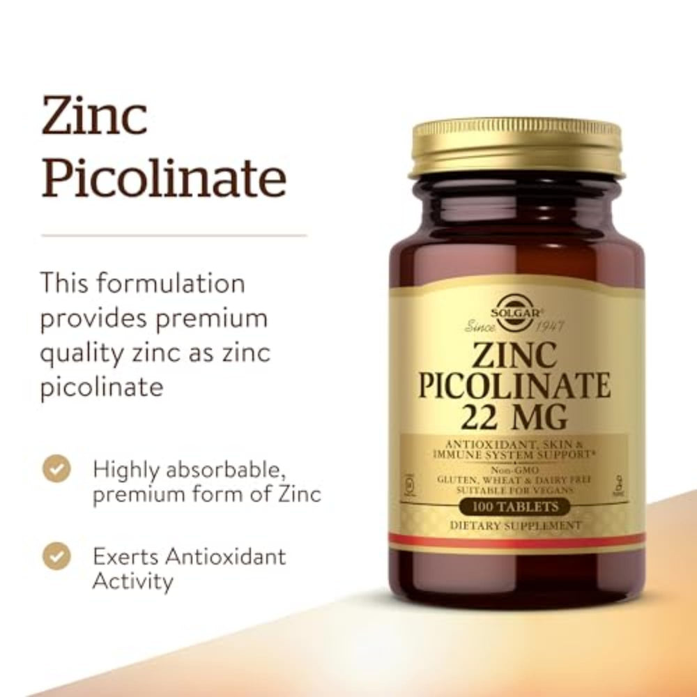 Solgar Zinc Picolinate, 22 mg, 100 Count