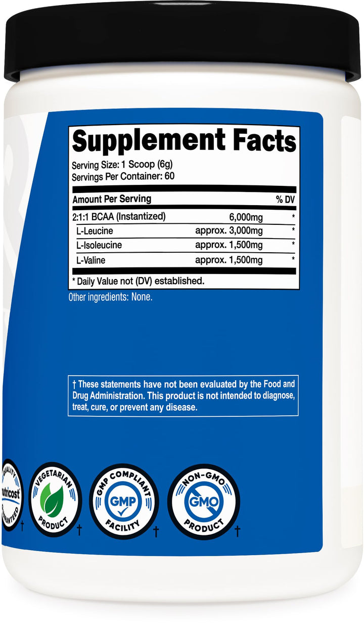 Nutricost BCAA Powder 2:1:1, Unflavored, 60 Servings