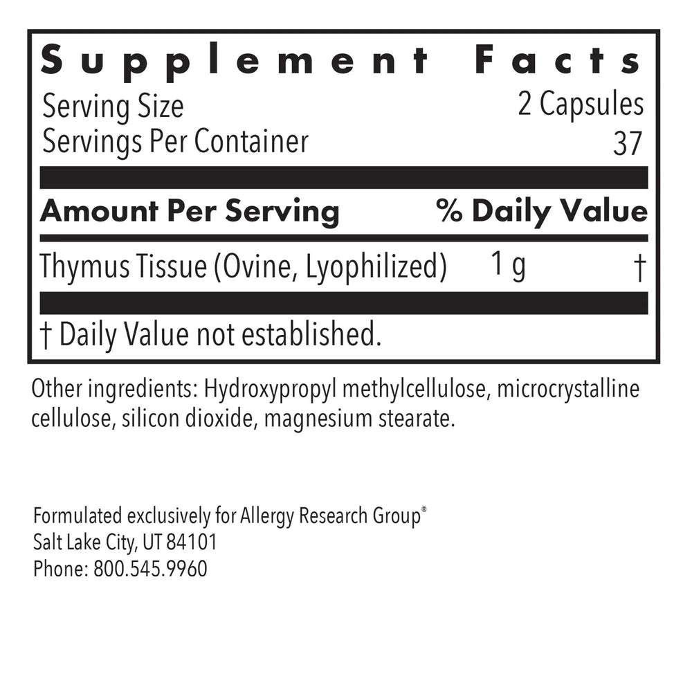 Allergy Research Group Thymus Glandular Supplement, 75 Count