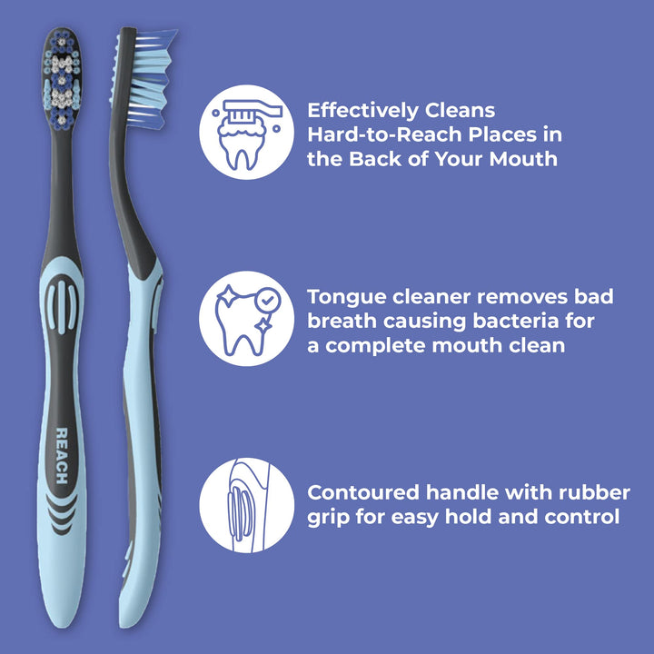 REACH Essentials Toothbrush, Medium Bristles, 6 Count