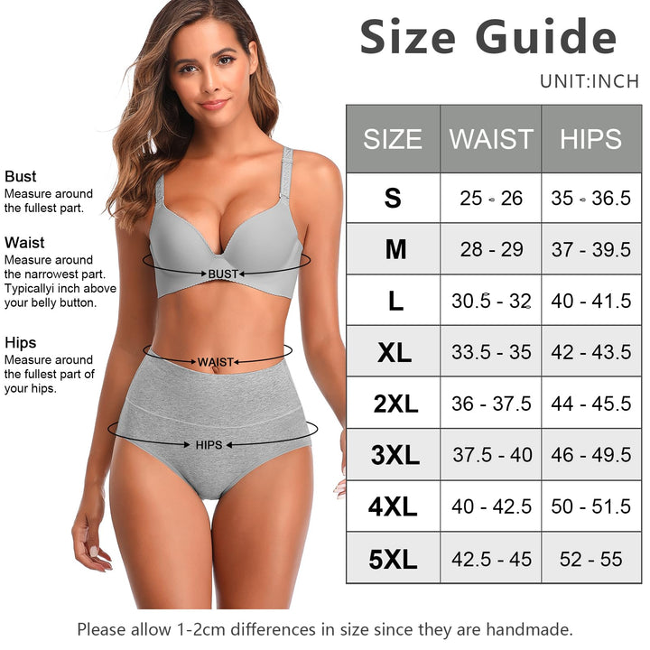 Annenmy Women's High Waist Cotton Briefs, Multicolor, M, 5 Count