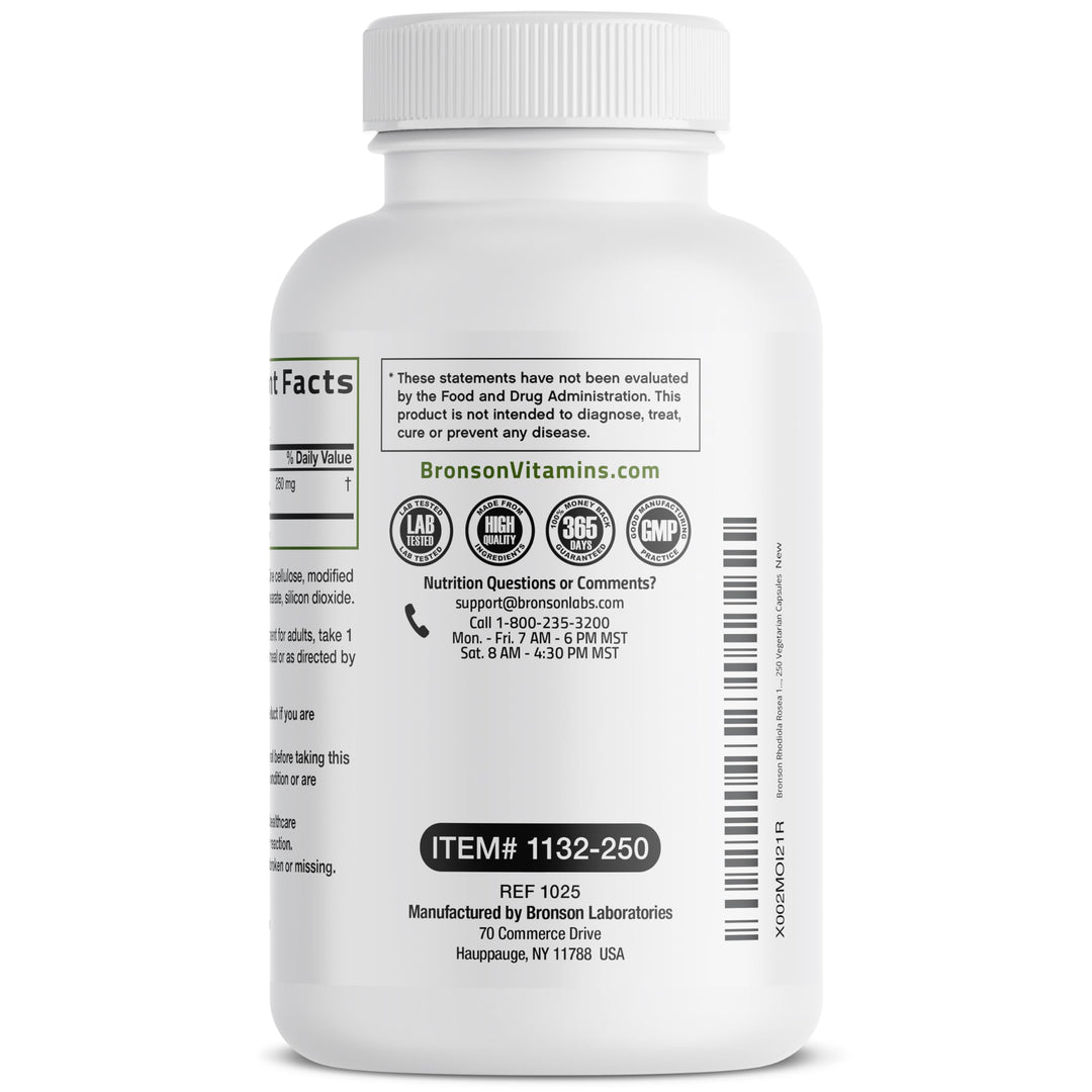 Bronson Rhodiola Rosea Capsules, 250 Count