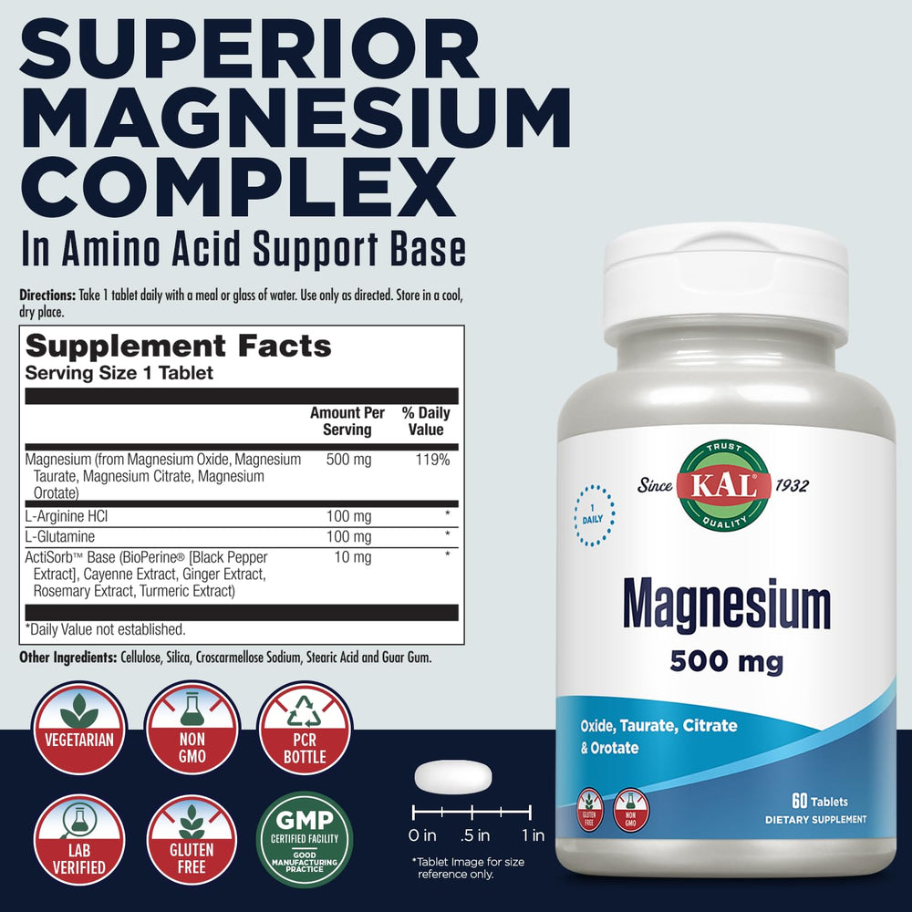 KAL Magnesium Tablets, Vegetarian, 60 Count