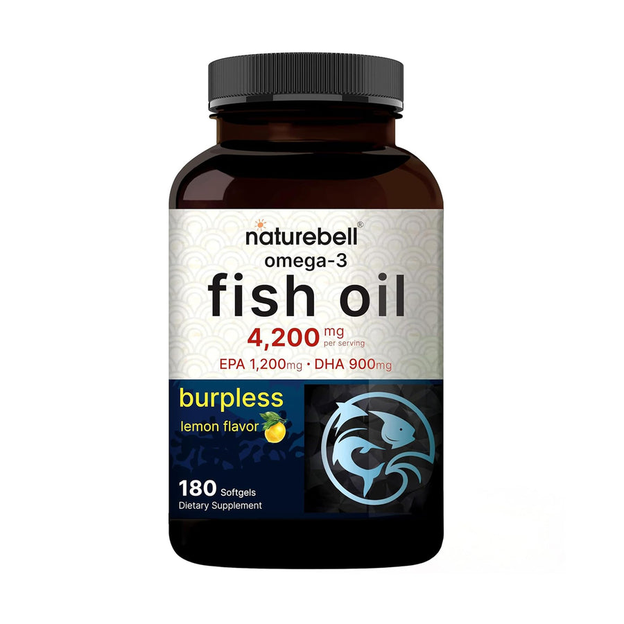 NatureBell Omega-3 Fish Oil Softgels, Lemon, 180 Count