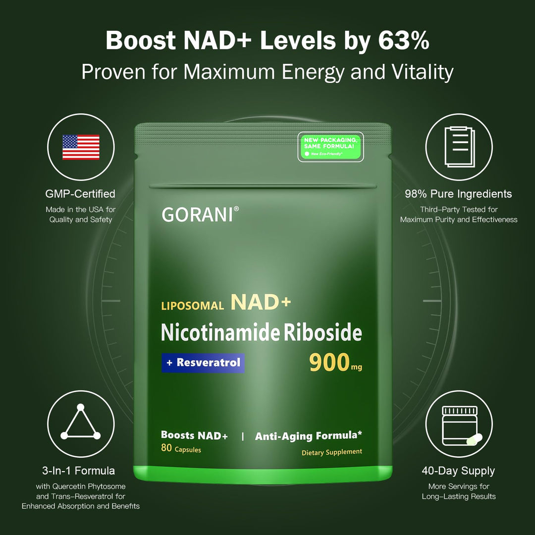 Gorani NAD+ Supplement, 900 mg, 80 Count