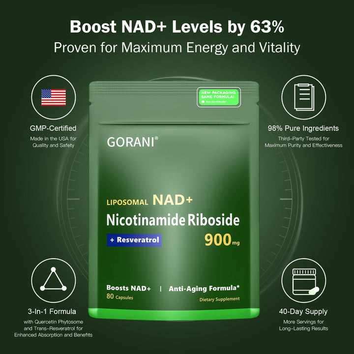 Gorani NAD+ Supplement, 900 mg, 80 Count