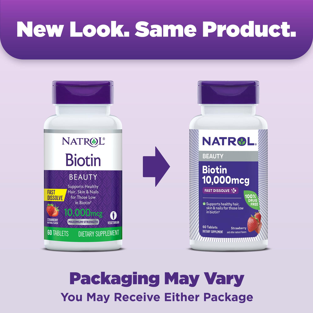 Natrol Biotin 10,000 mcg, Natural Strawberry Flavor, 60 Count