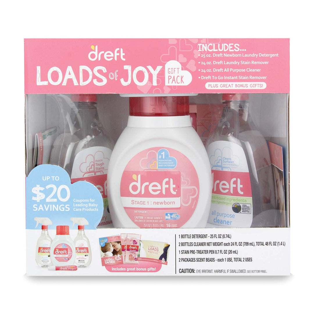 Dreft Baby and Mom Gift Set, Liquid Laundry Detergent, Laundry Stain Remover, Instant Stain Remover Pen and All Purpose Cleaner