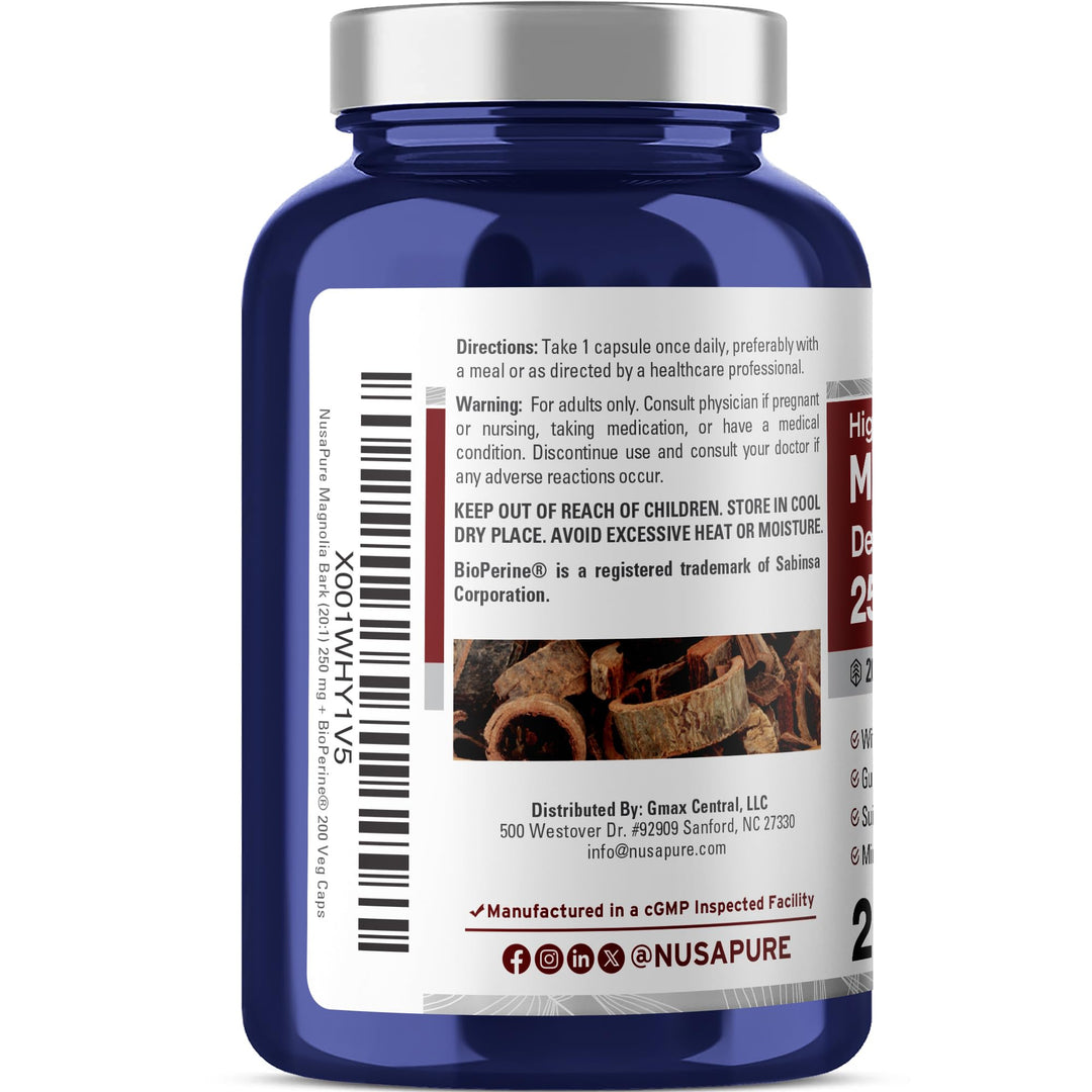 NusaPure Magnolia Bark, 250 mg, 200 Count