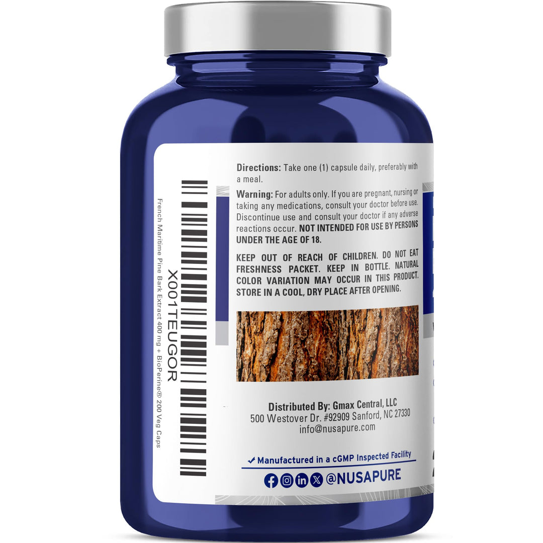 NusaPure French Maritime Pine Bark Extract, 400 mg, 200 Count