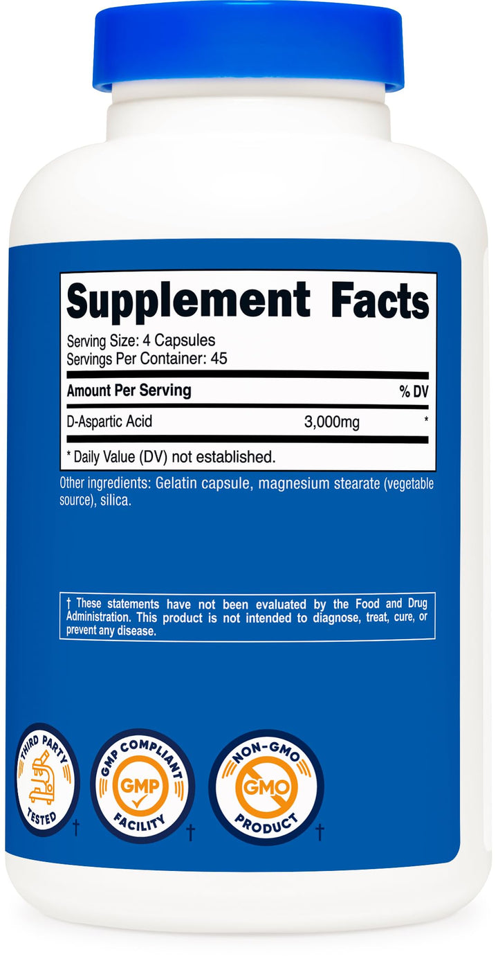 Nutricost D-Aspartic Acid Capsules, 3000 mg, 180 Count