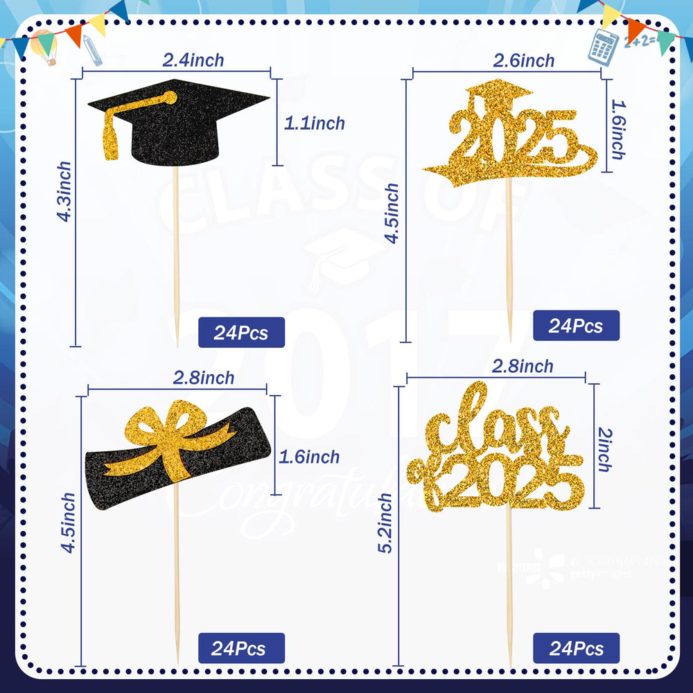 SANNIX Graduation Cupcake Toppers, Gold, 96 Count
