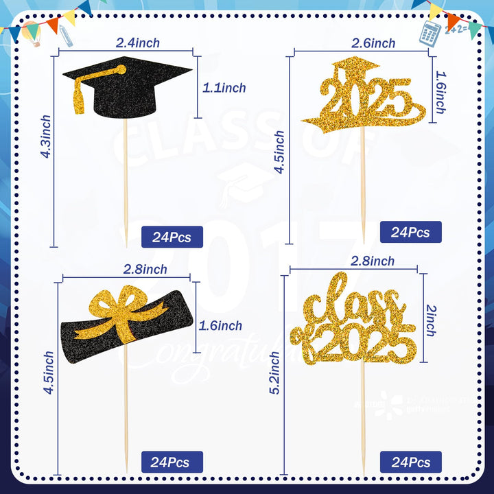 SANNIX Graduation Cupcake Toppers, Gold, 96 Count