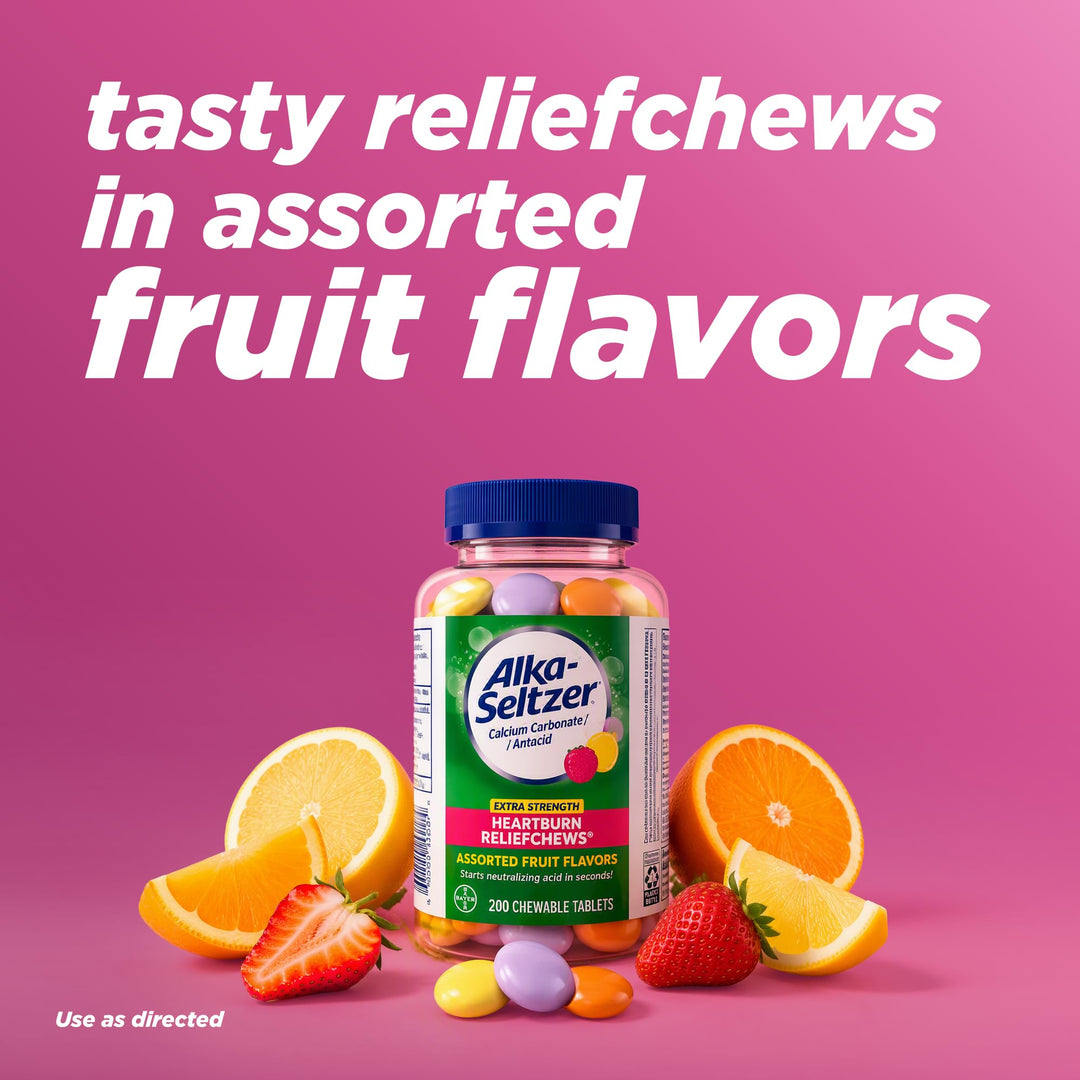 Alka-Seltzer Extra Strength Heartburn Relief Chews, Assorted Fruit, 200 Count