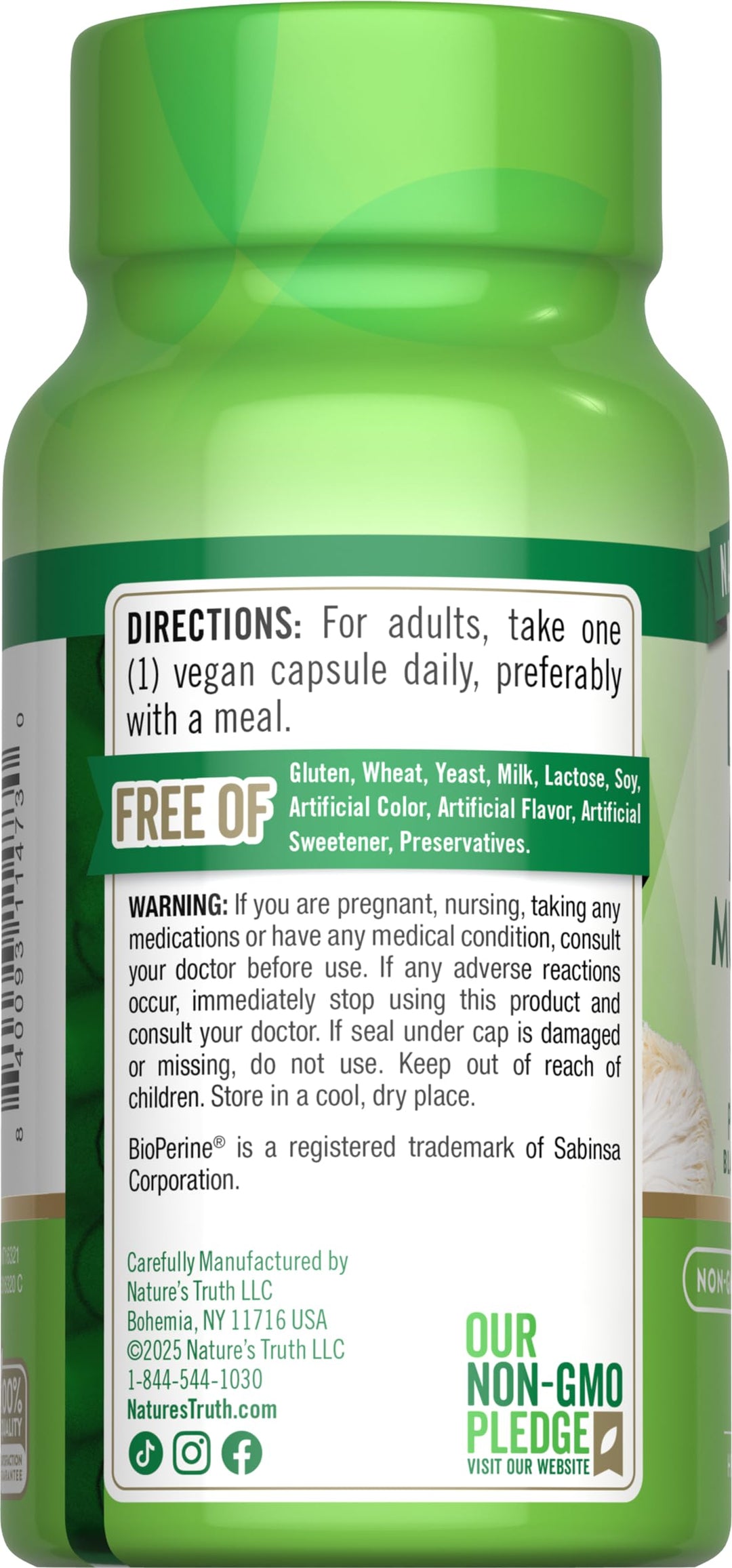 Nature's Truth Lions Mane Mushroom Supplement, 2100 mg, 50 Count
