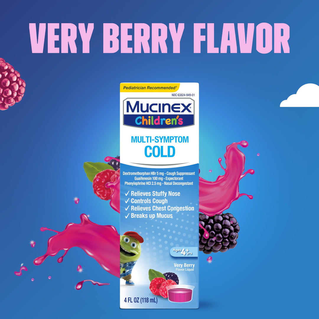 Mucinex Children's Multi-Symptom Cold Medicine, Very Berry, 4 fl oz